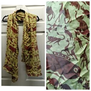 ZAZOU Green & Brown Noah's Ark Animal Print Rayon Wrap Scarf